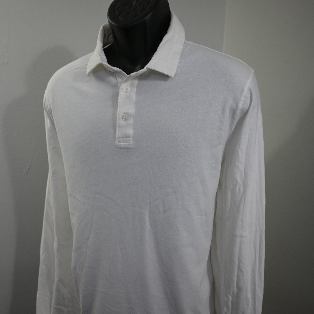 J.Crew Sueded Jersey Golf Polo Mens XL Classic White Long Sleeve Cotton Oarsman